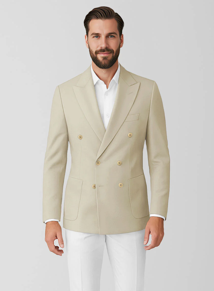 Army Khaki Stretch Chino Double Breasted Jacket - Image 2