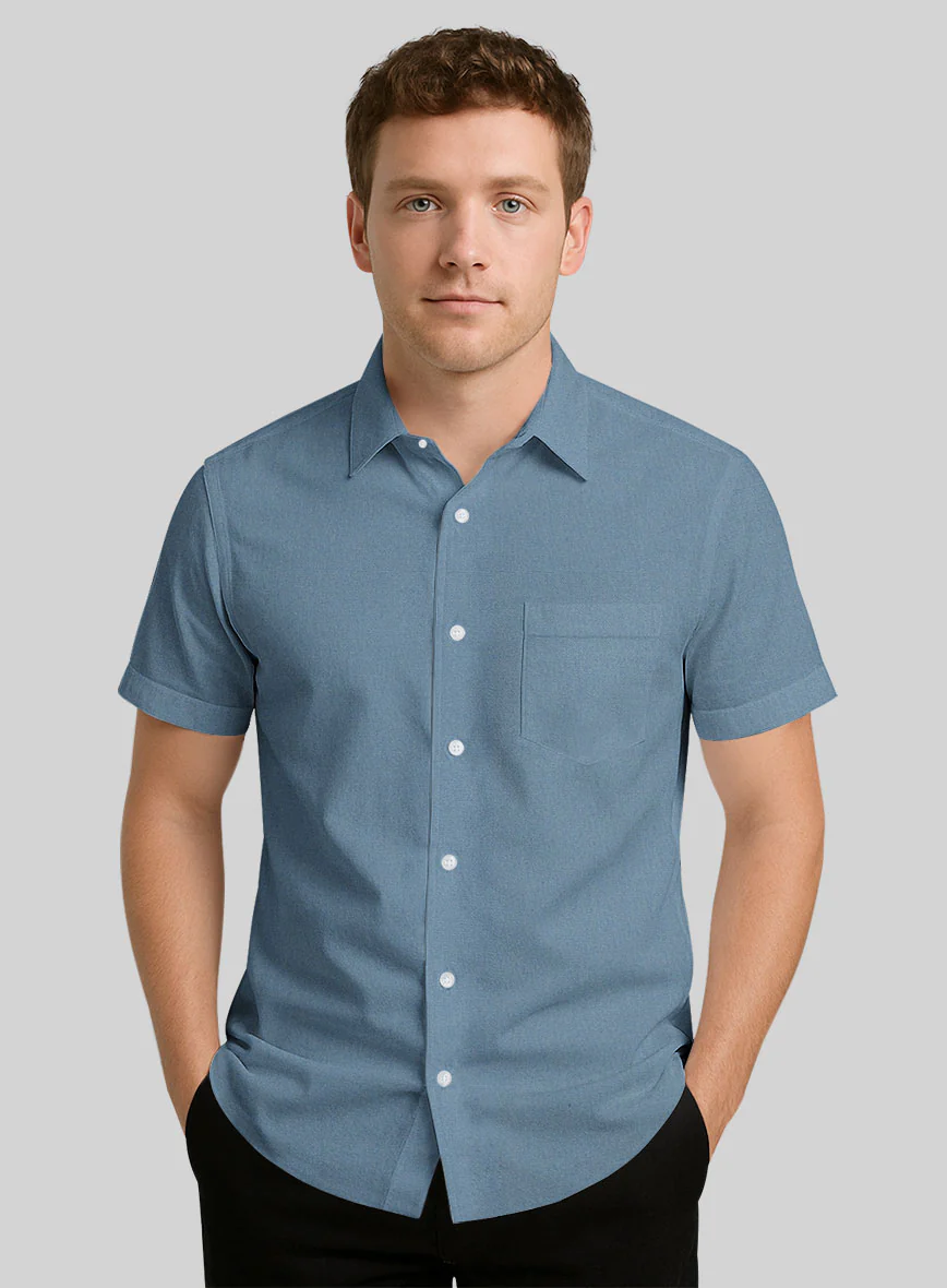 Azure Blue Stretch Poplene Shirt - Image 2