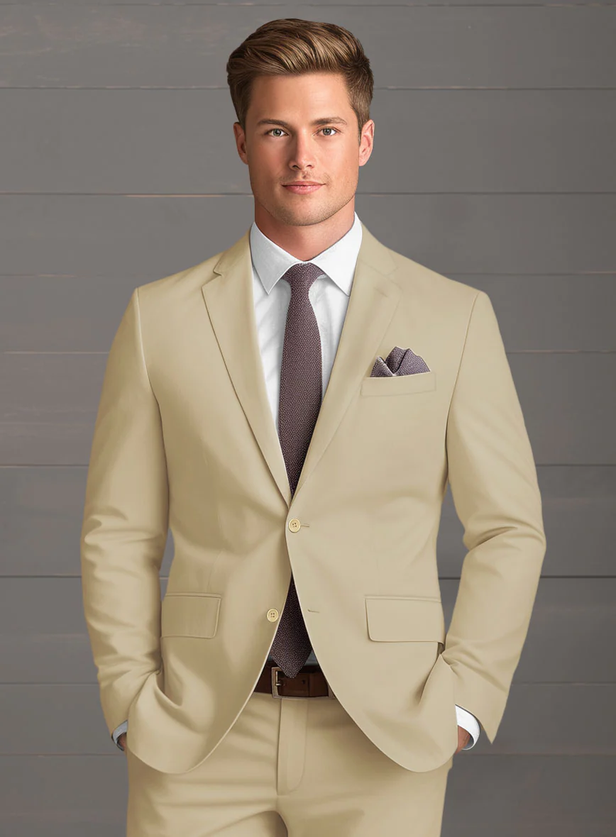 Beige Feather Cotton Canvas Stretch Suit - Image 3