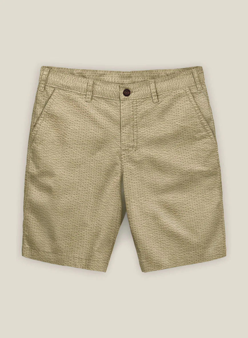 Beige Seersucker Shorts