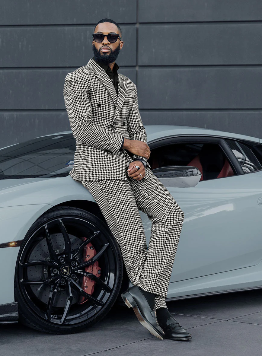 Big Houndstooth BW Tweed Double Breasted Suit - Image 3