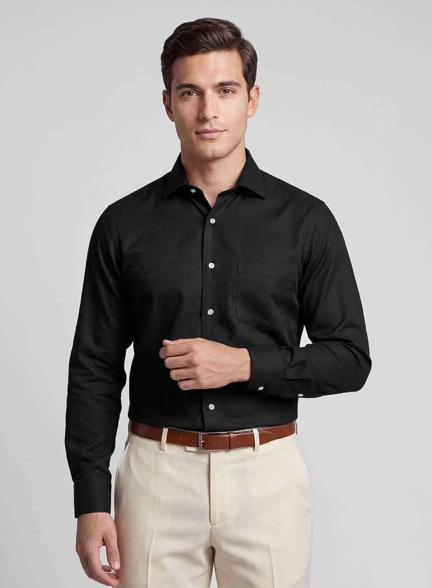 Black Herringbone Cotton Shirt