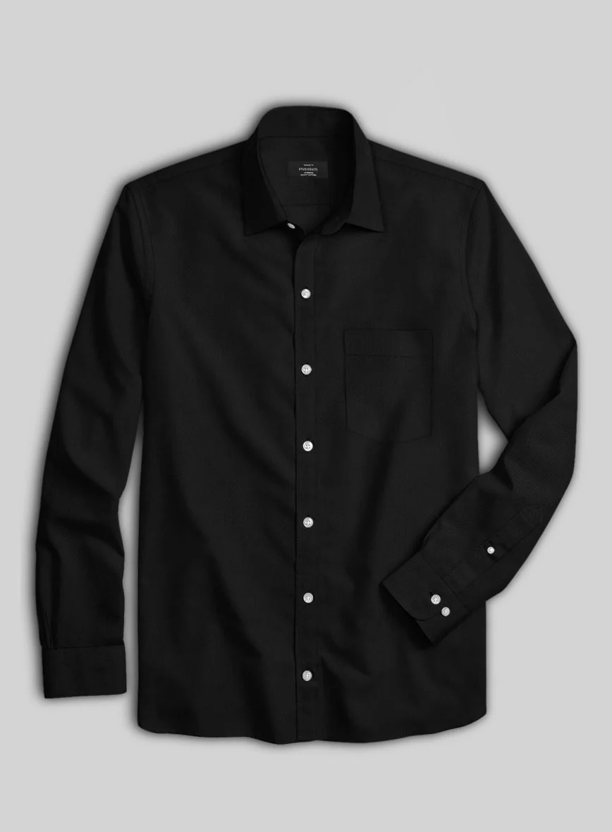 Black Herringbone Cotton Shirt - Image 3
