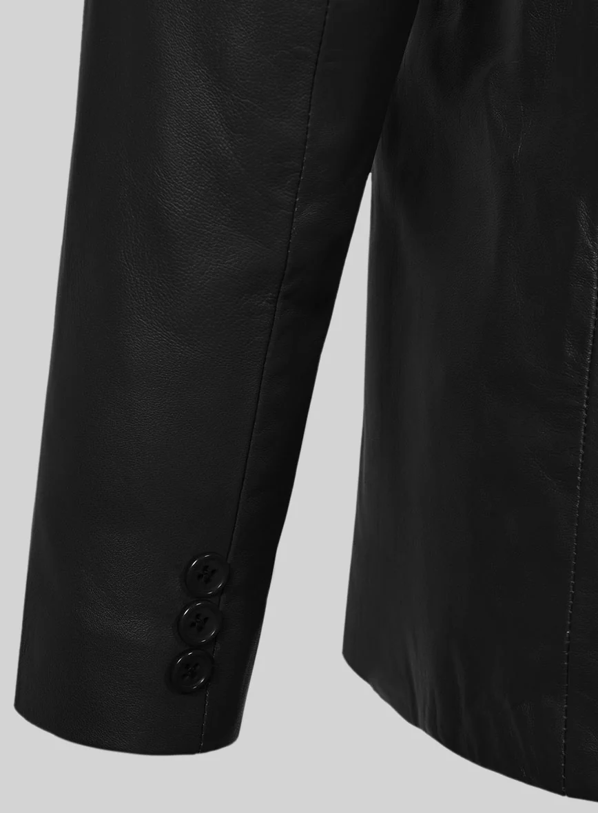 Black Leather Pea Coat - Image 5