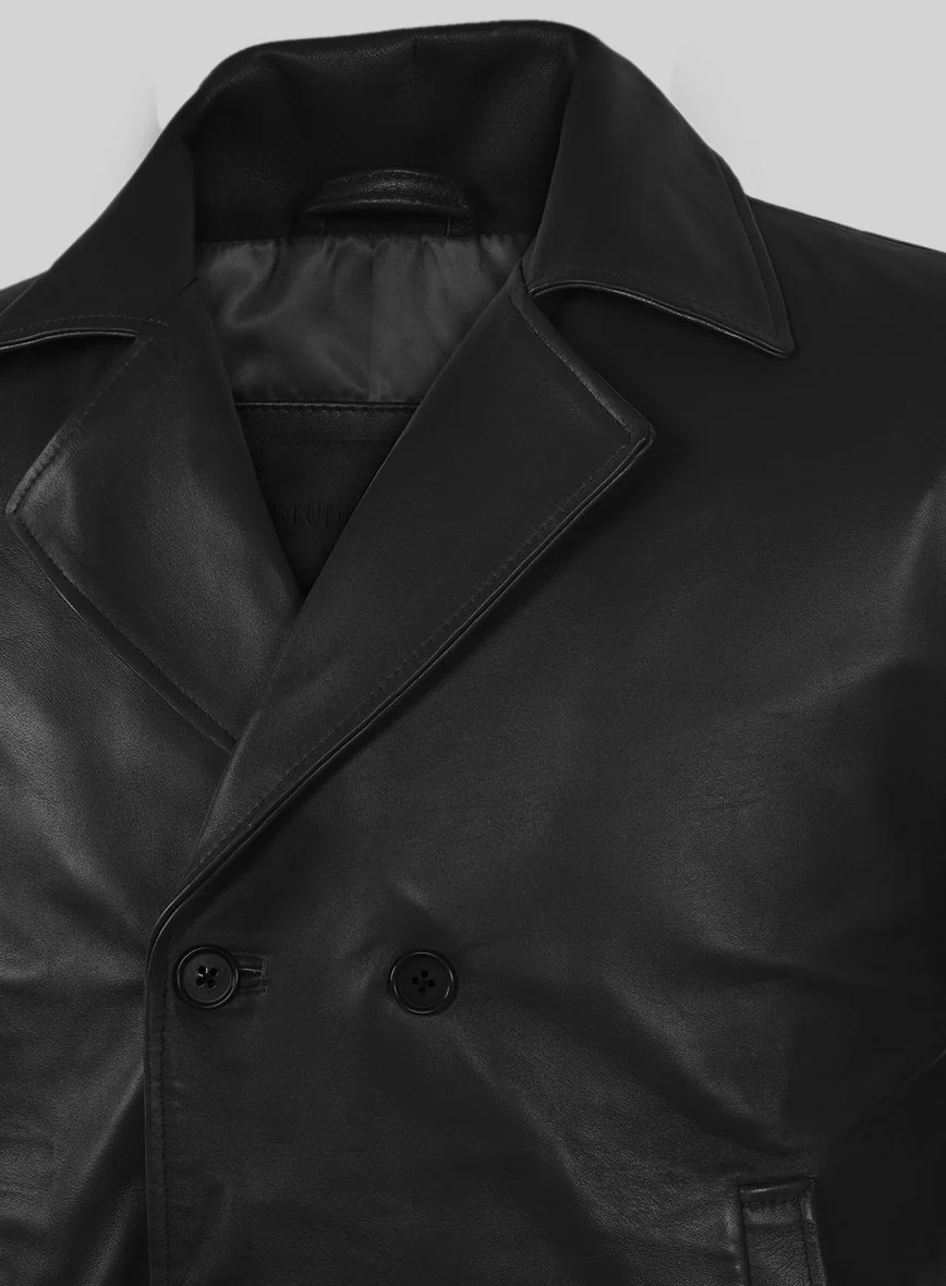 Black Leather Pea Coat - Image 6