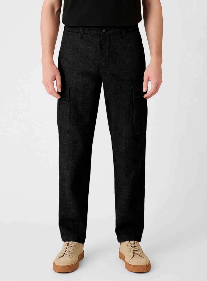 Black Linen Cargo Pants