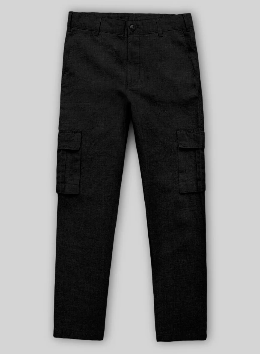 Black Linen Cargo Pants - Image 2