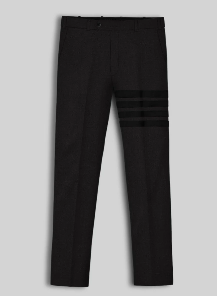 Black Merino Wool Black Bar Trouser