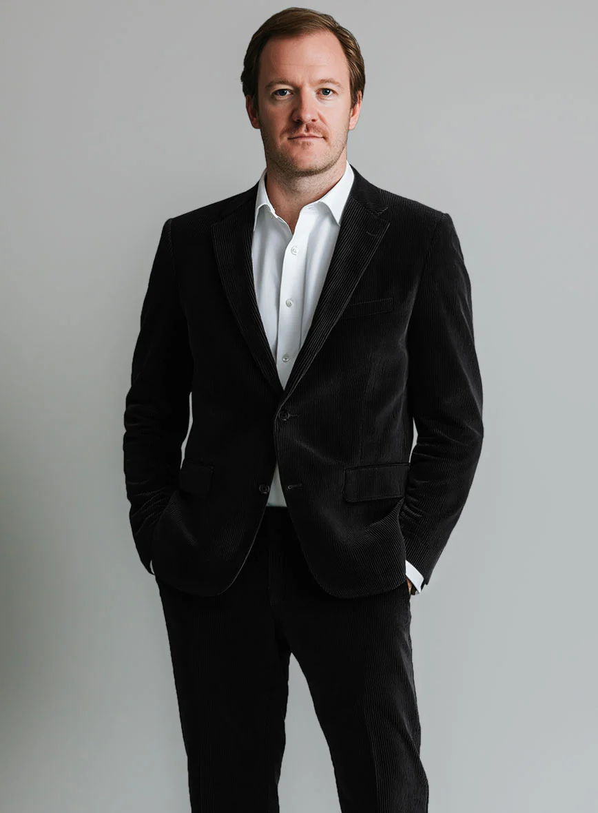 Black Stretch Pin Corduroy Suit - Image 3