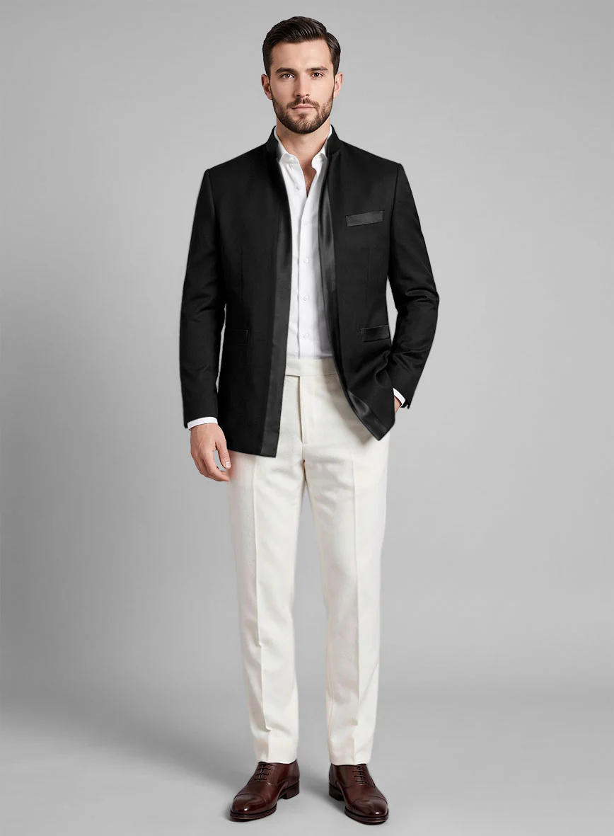 Black Terry Rayon Nehru Tuxedo Jacket - Image 5