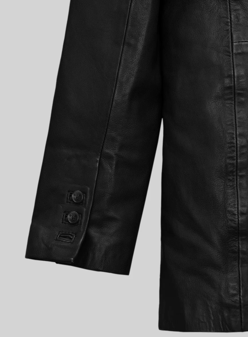 Black Washed and Wax Leather Blazer - Image 4