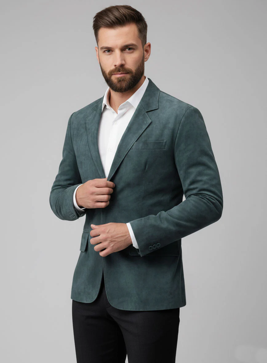Blue Suede Leather Blazer - Image 2