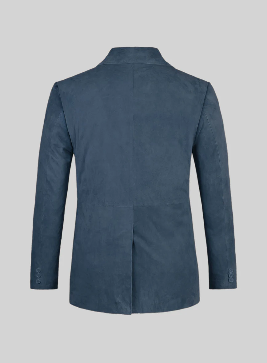 Blue Suede Leather Pea Coat - Image 3