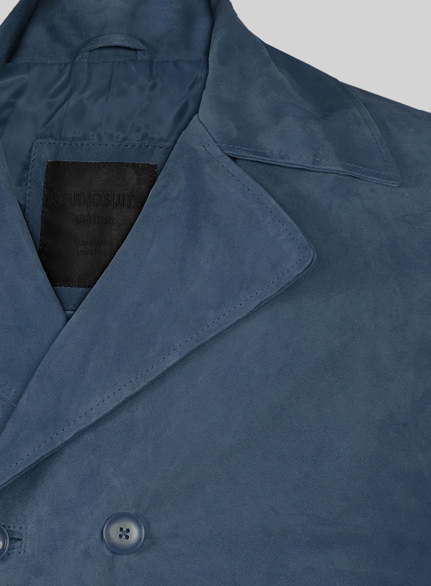 Blue Suede Leather Pea Coat - Image 5