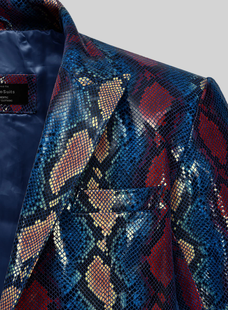 Bold Blue Python Catwalk Leather Blazer # 2 - Image 4