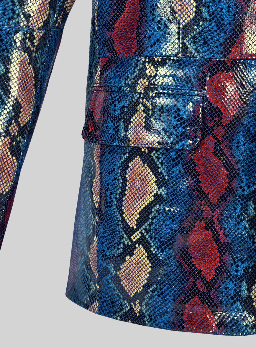Bold Blue Python Catwalk Leather Blazer # 2 - Image 5