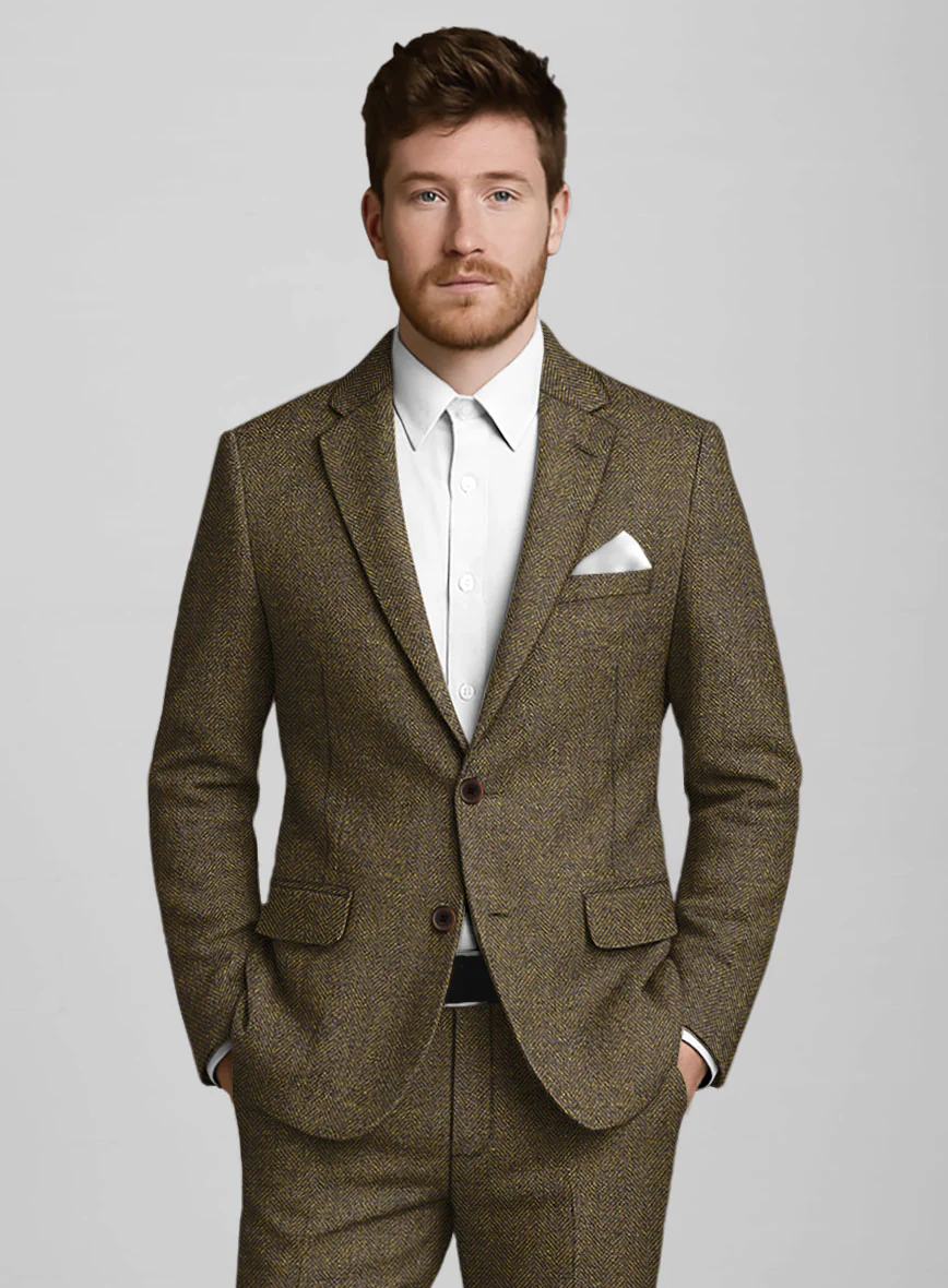 Bottle Brown Herringbone Tweed Jacket - Image 2