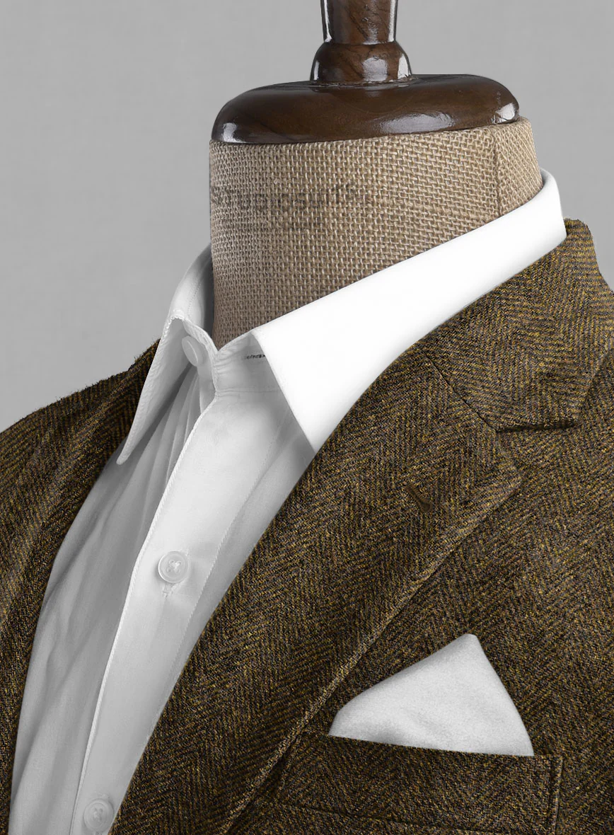 Bottle Brown Herringbone Tweed Jacket - Image 3