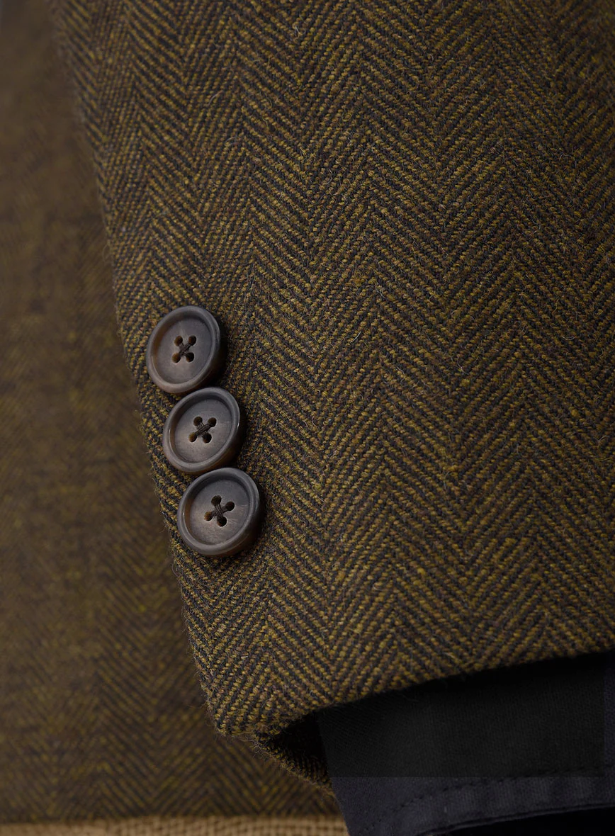 Bottle Brown Herringbone Tweed Suit - Leather Trim - Image 6