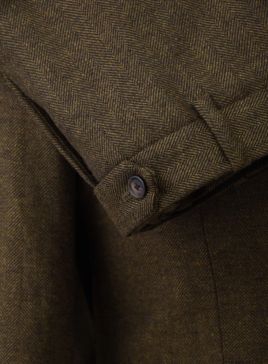 Bottle Brown Herringbone Tweed Suit - Leather Trim - Image 8