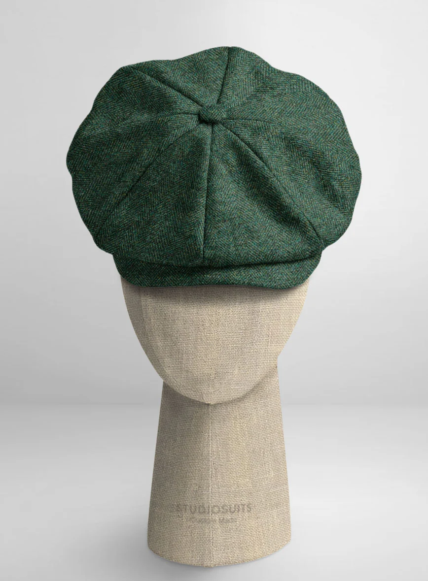 Bottle Green Herringbone Tweed Newsboy Cap