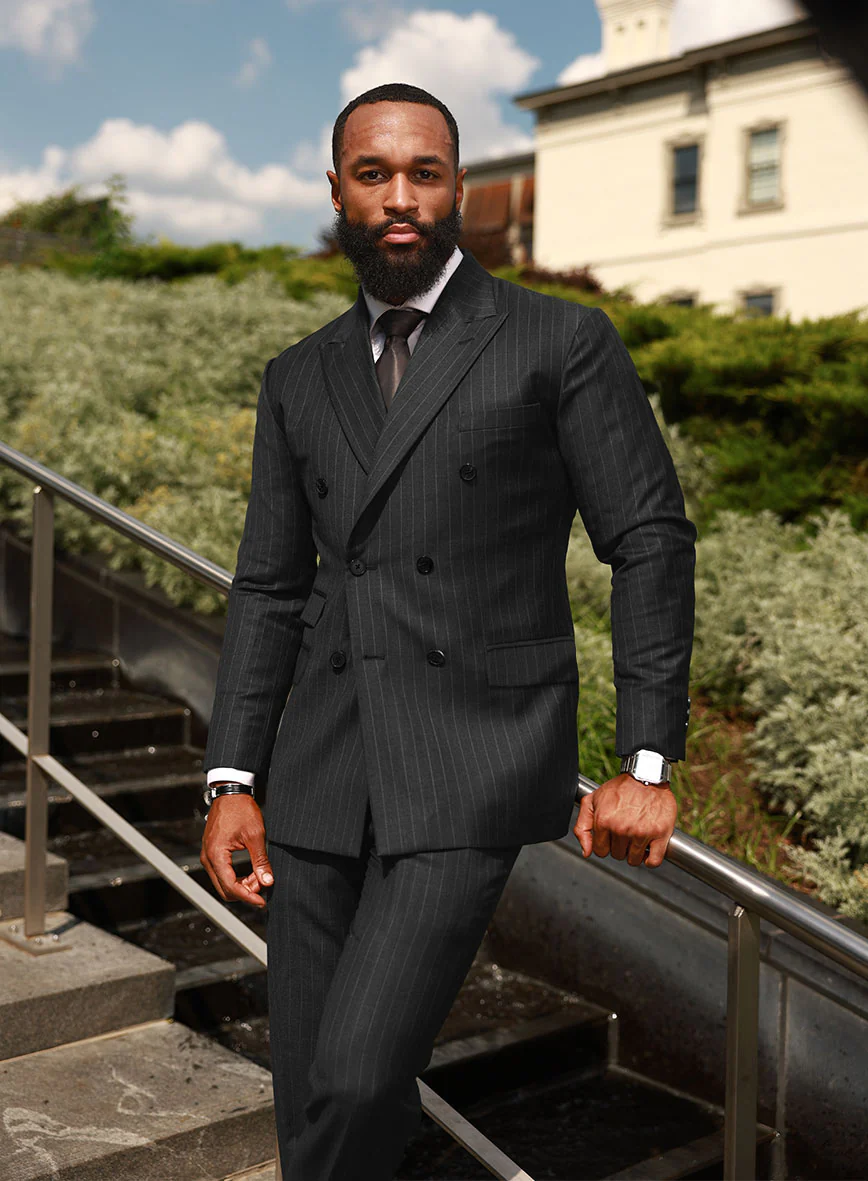 Bristol Charcoal Regal Stripe Double Breasted Suit - Image 3