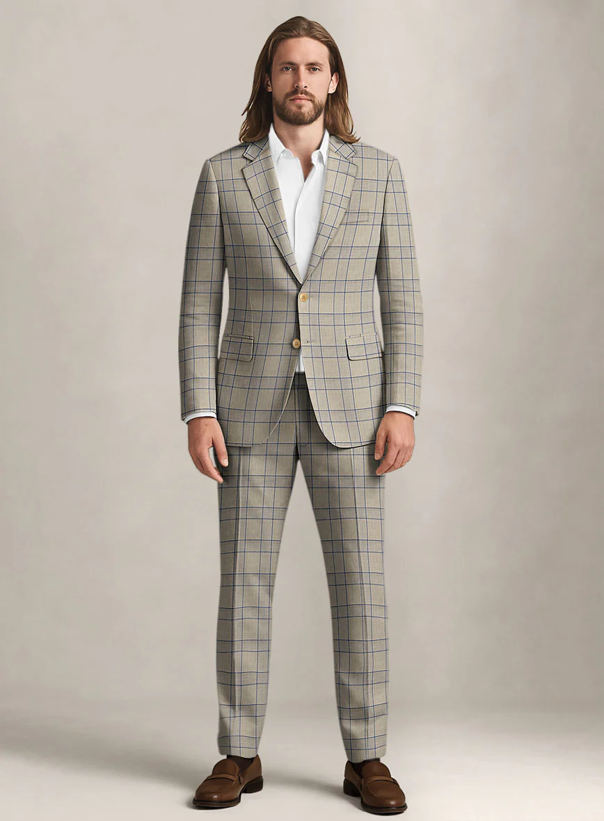 Bristol Stone Beige Windowpane Suit