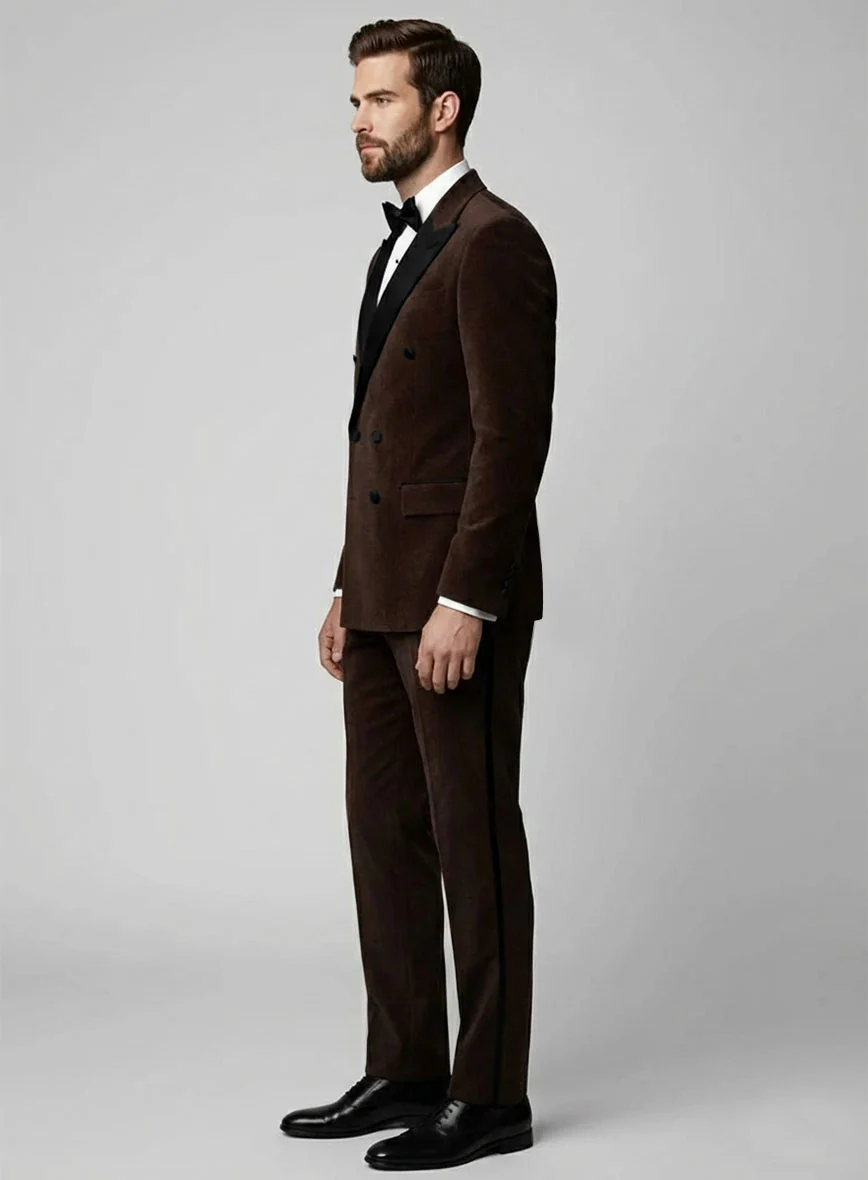 Brown Velvet Double Breasted Tuxedo Suit - Image 4