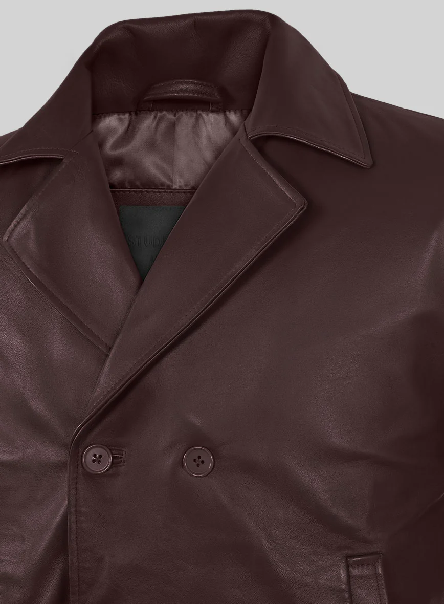 Burgundy Leather Pea Coat - Image 2