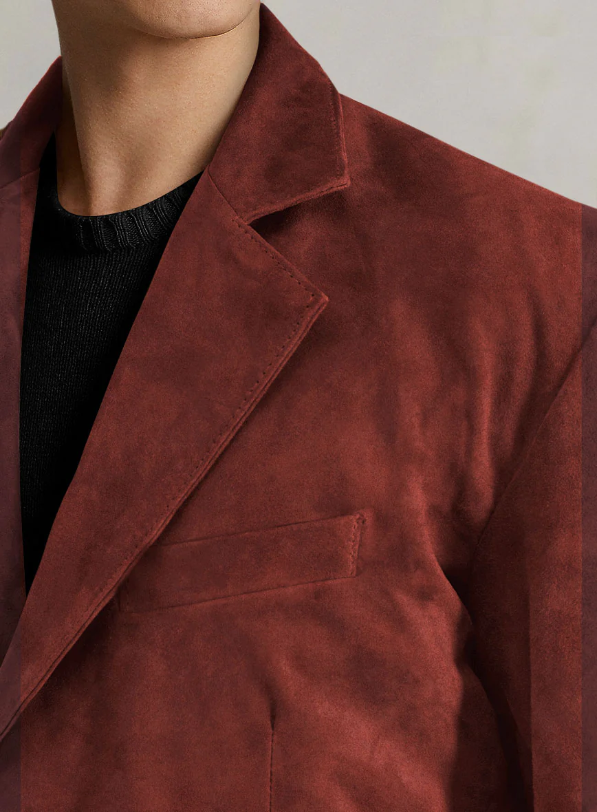 Burnt Red Suede Leather Blazer - Image 3