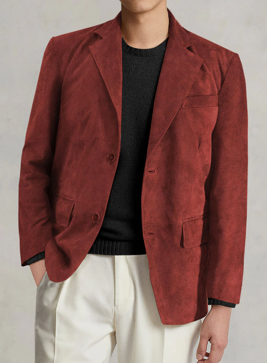 Burnt Red Suede Leather Blazer - Image 5