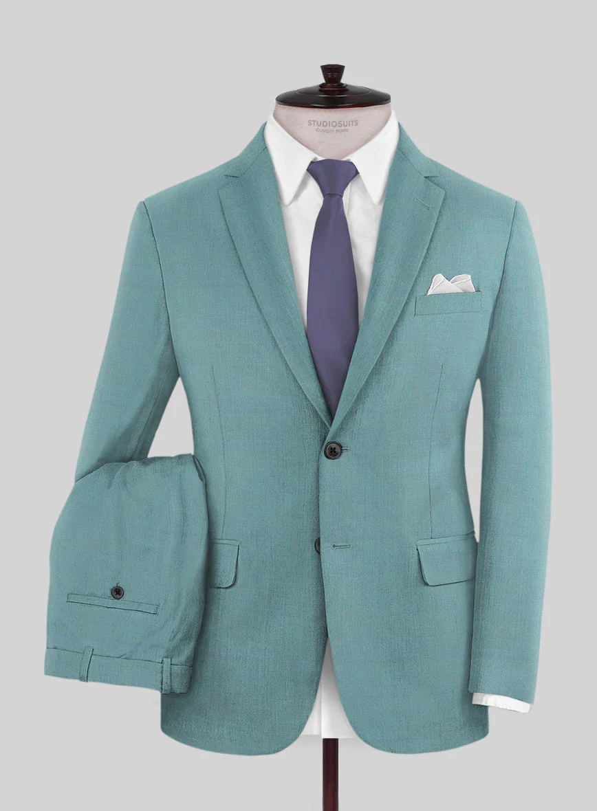 Caccioppoli Sun Dream Aqua Blue Wool Silk Suit