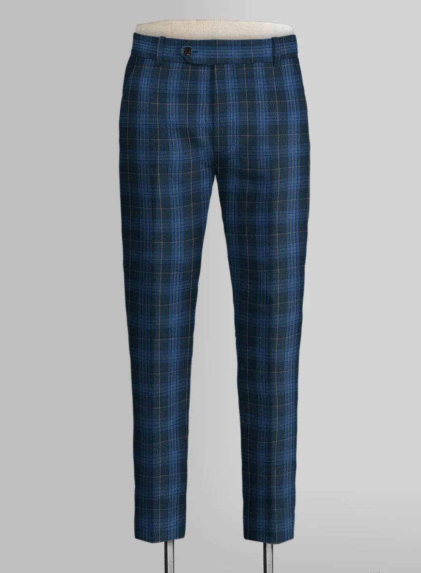 Campari Jet Blue Checks Linen Pants - Image 2