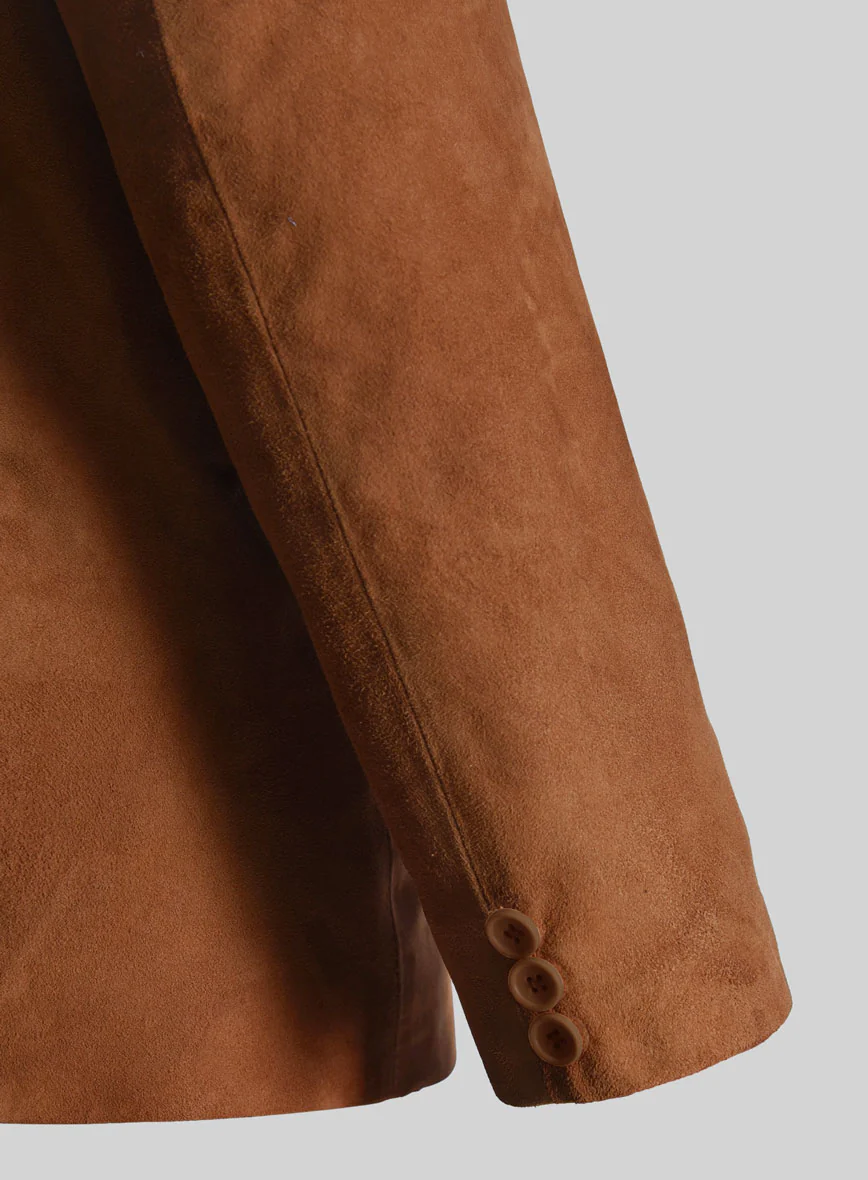 Caramel Brown Suede Leather Blazer - Image 4