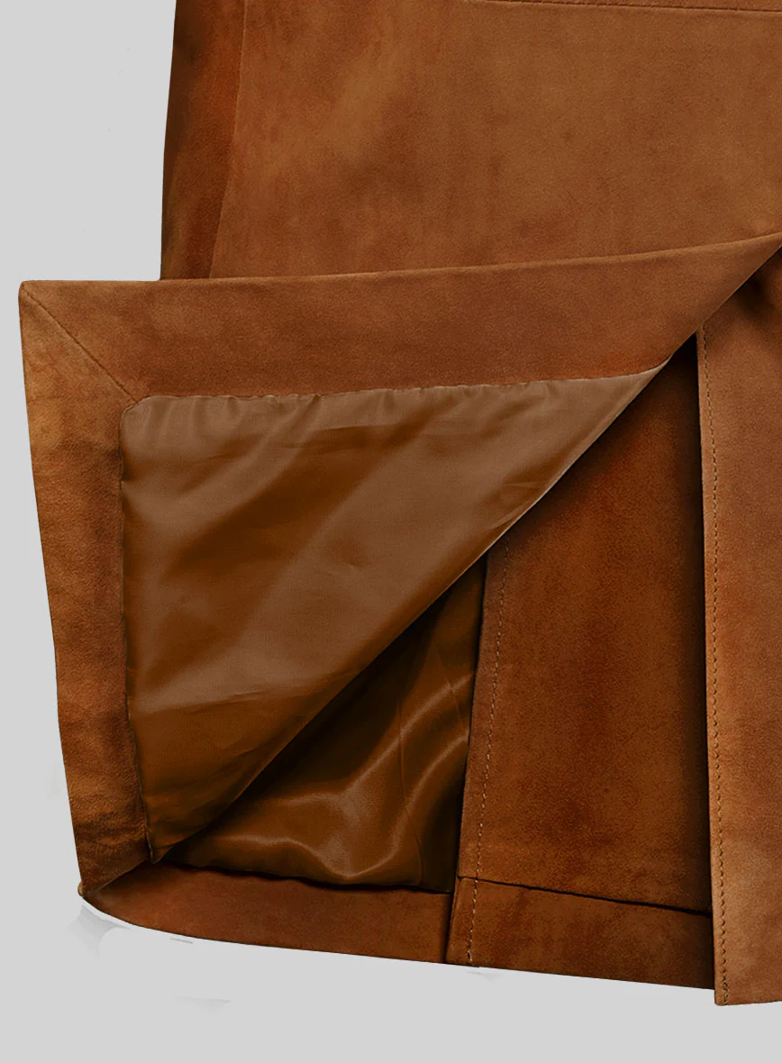 Caramel Brown Suede Leather Pea Coat - Image 4