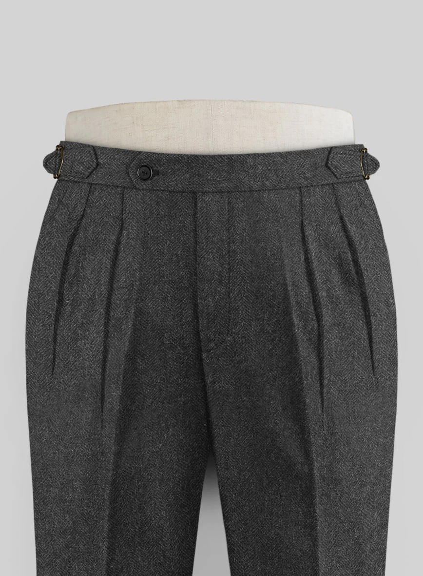 Charcoal Herringbone Highland Tweed Trousers - Image 2