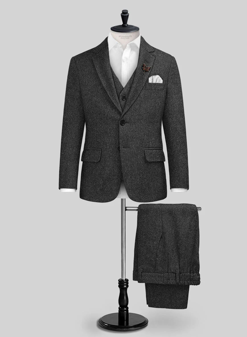 Charcoal Herringbone Tweed Boys Suit