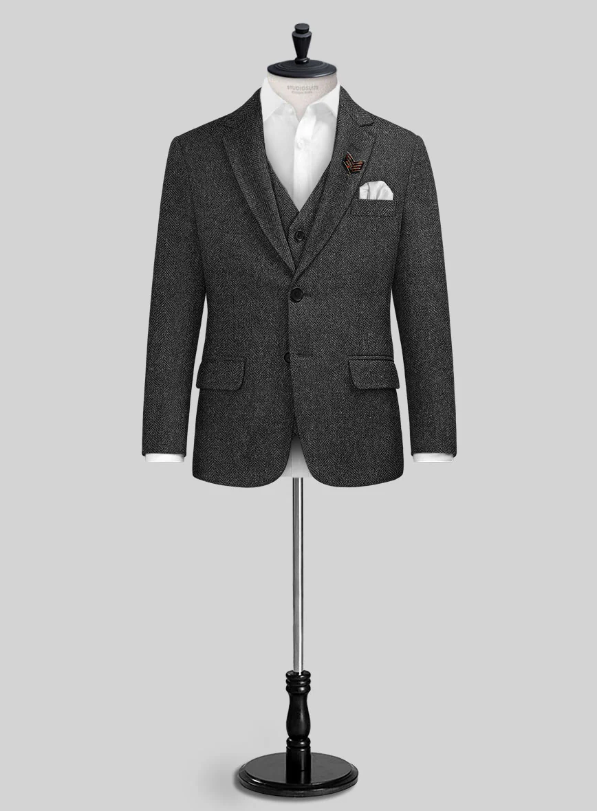 Charcoal Herringbone Tweed Boys Suit - Image 2