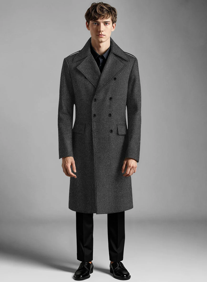 Charcoal Herringbone Tweed GQ Overcoat - Image 2
