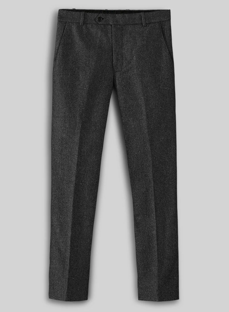 Charcoal Herringbone Tweed Pants