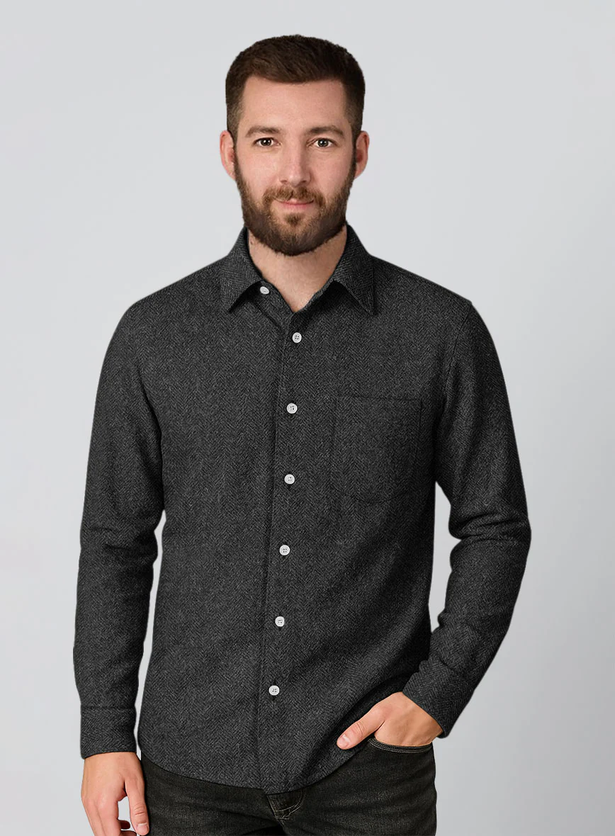 Charcoal Herringbone Tweed Shirt - Image 2