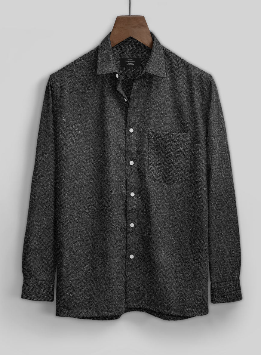 Charcoal Herringbone Tweed Shirt - Image 3