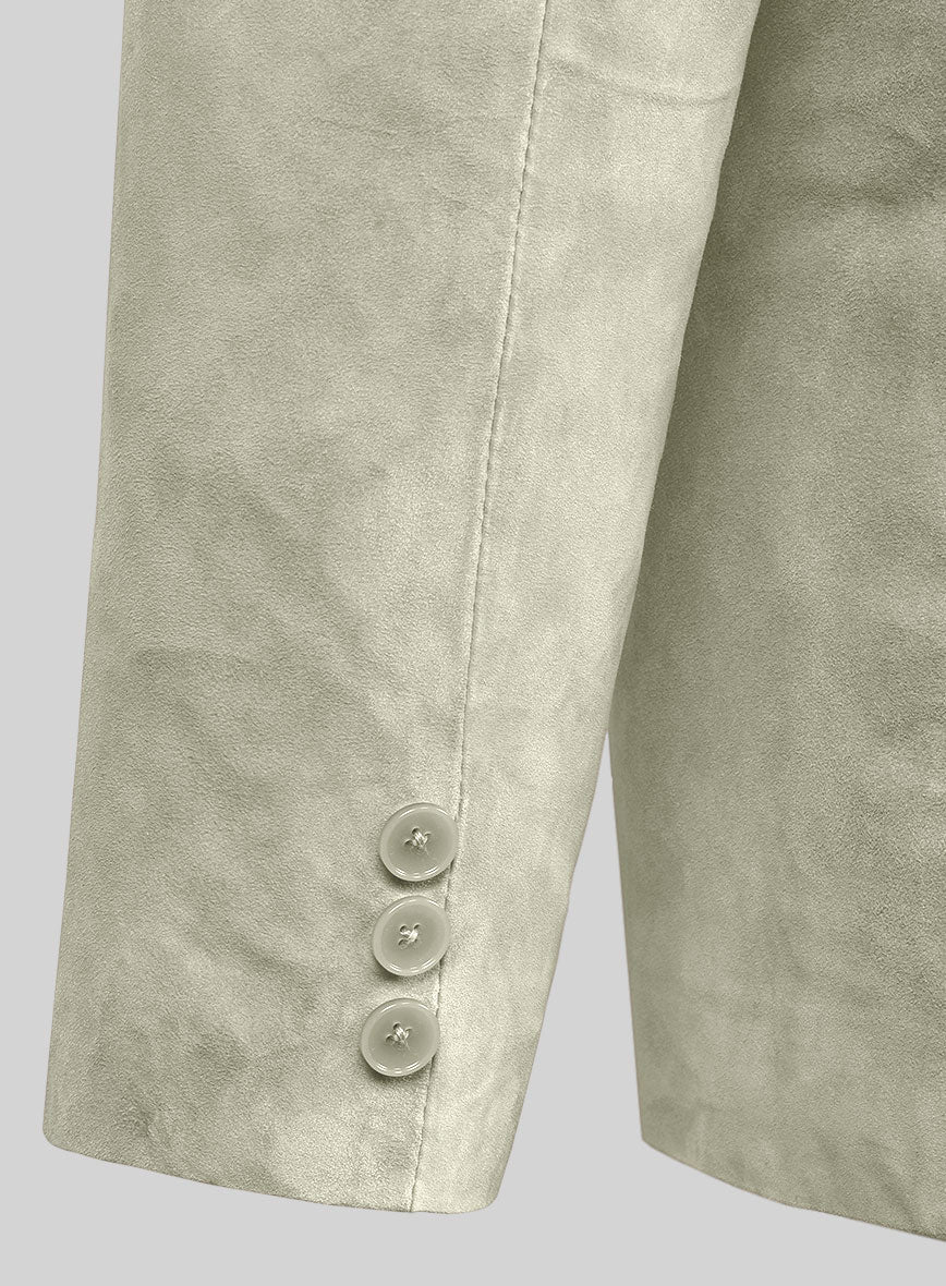 Cream Beige Suede Leather Pea Coat - Image 3
