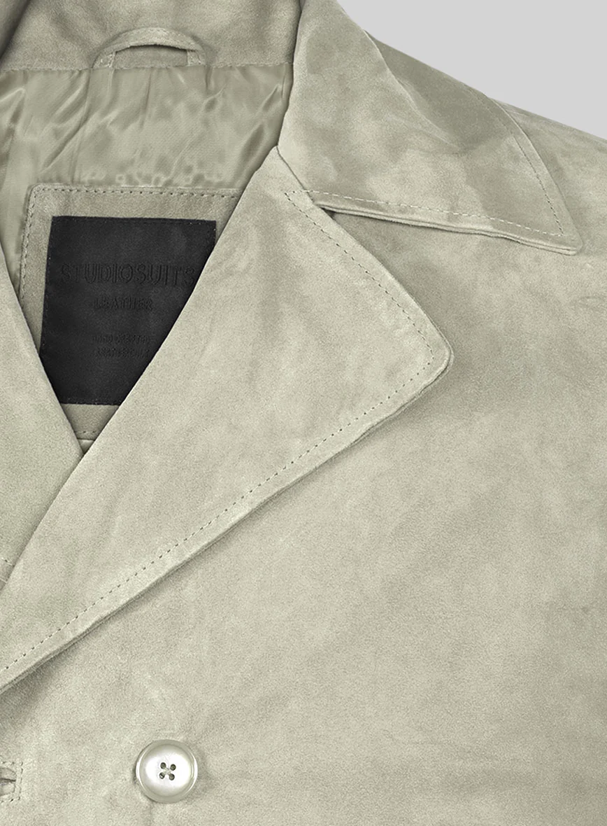 Cream Beige Suede Leather Pea Coat - Image 5