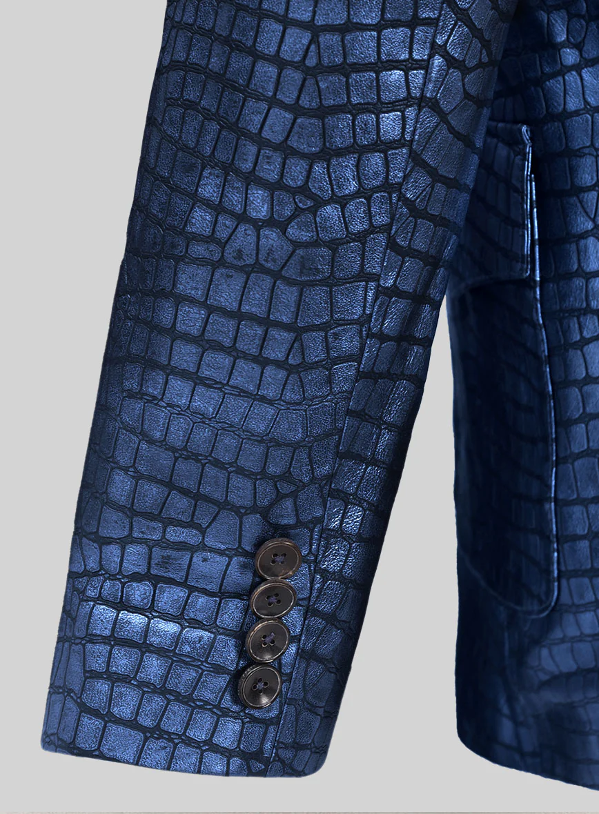 Croc Metallic Blue Western Leather Blazer - Image 6