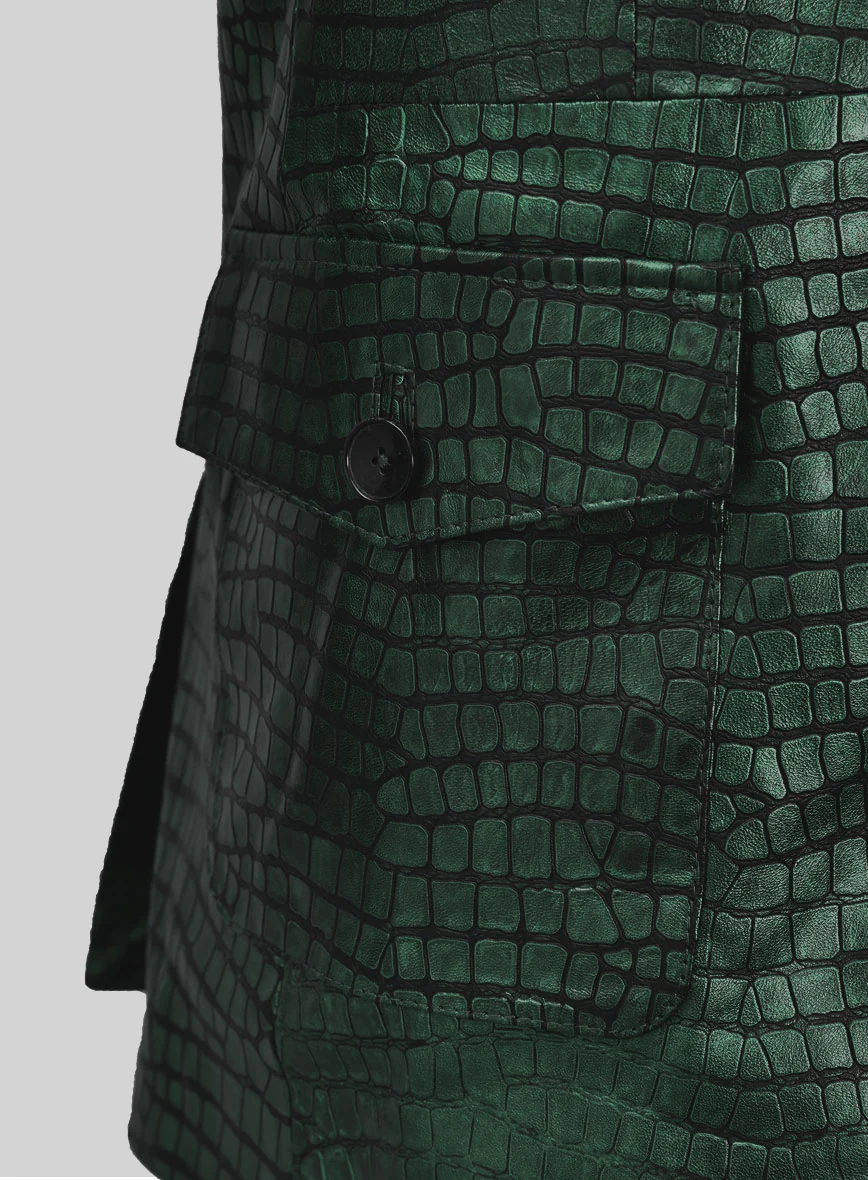 Croc Metallic Green Western Leather Blazer - Image 2