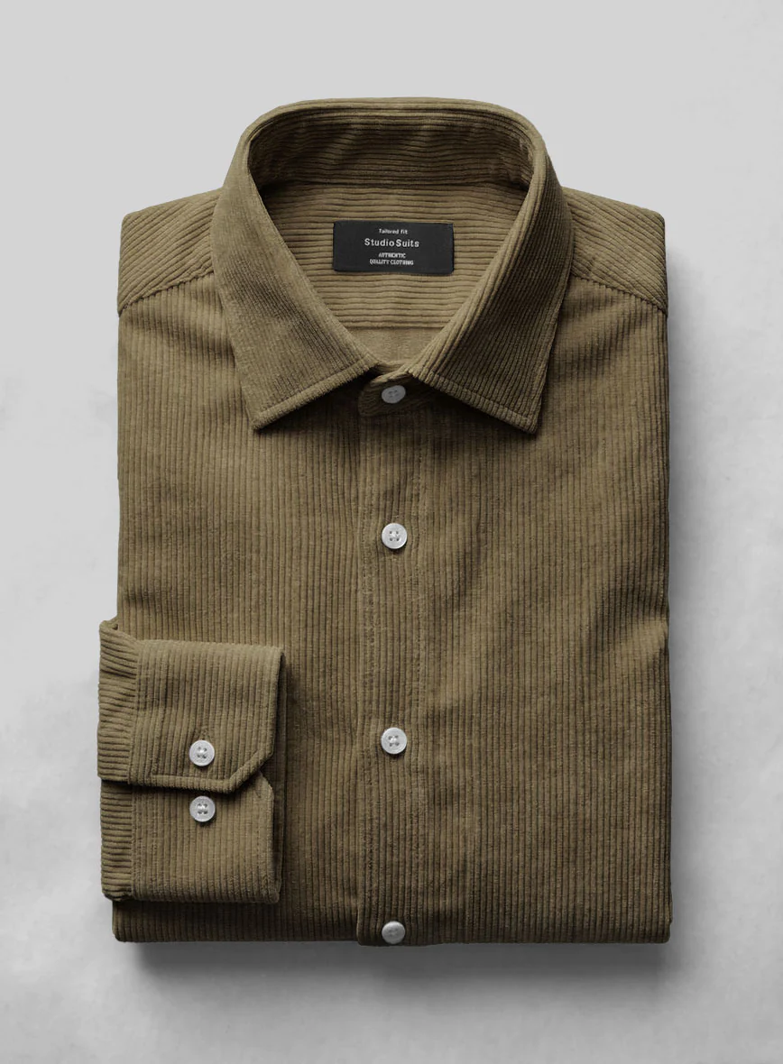 Dark Beige Corduroy Shirt - Image 2