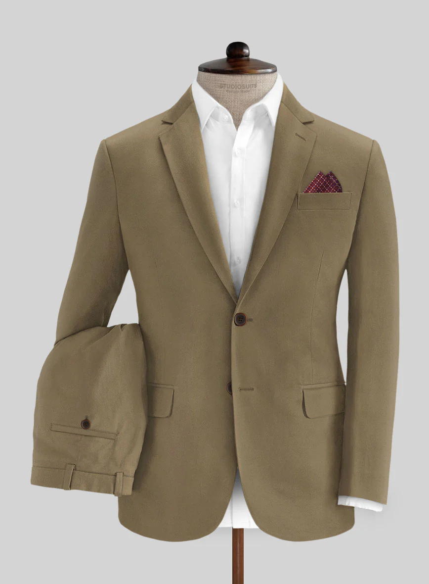 Dark Beige Feather Cotton Canvas Stretch Suit - Image 2