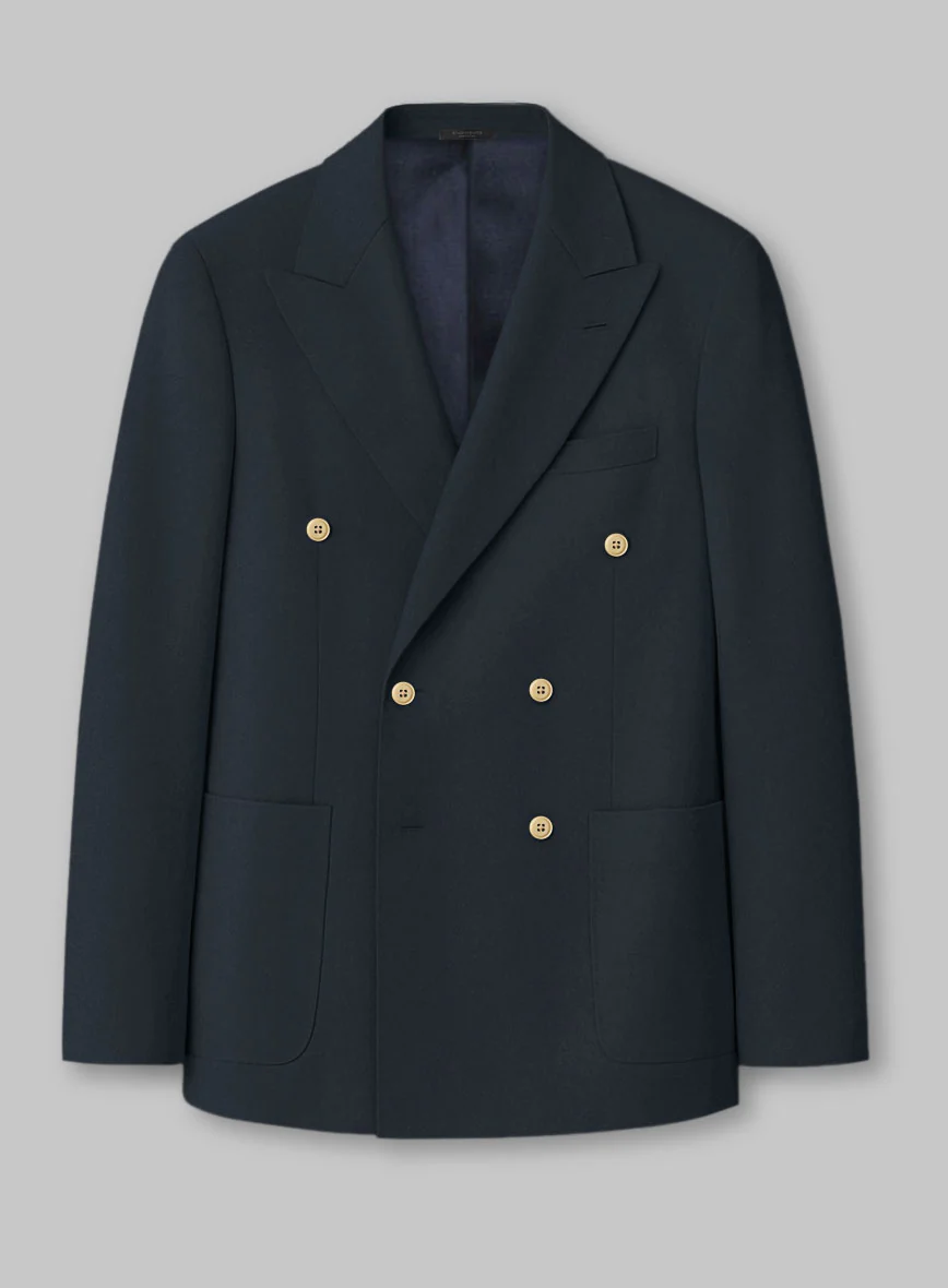 Dark Blue Stretch Chino Double Breasted Jacket