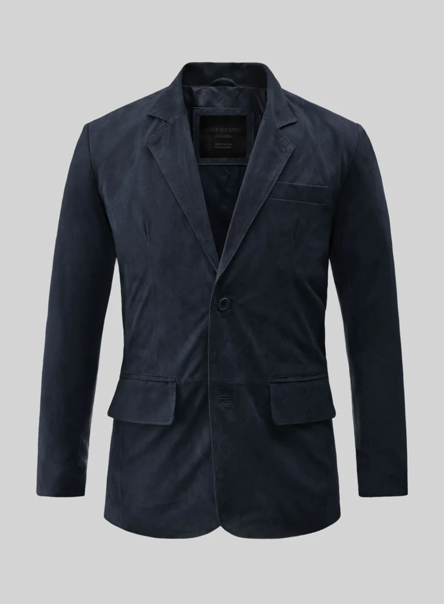 Dark Blue Suede Leather Blazer